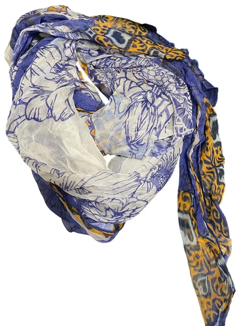 Unbranded Blue & Orange Floral Shawl